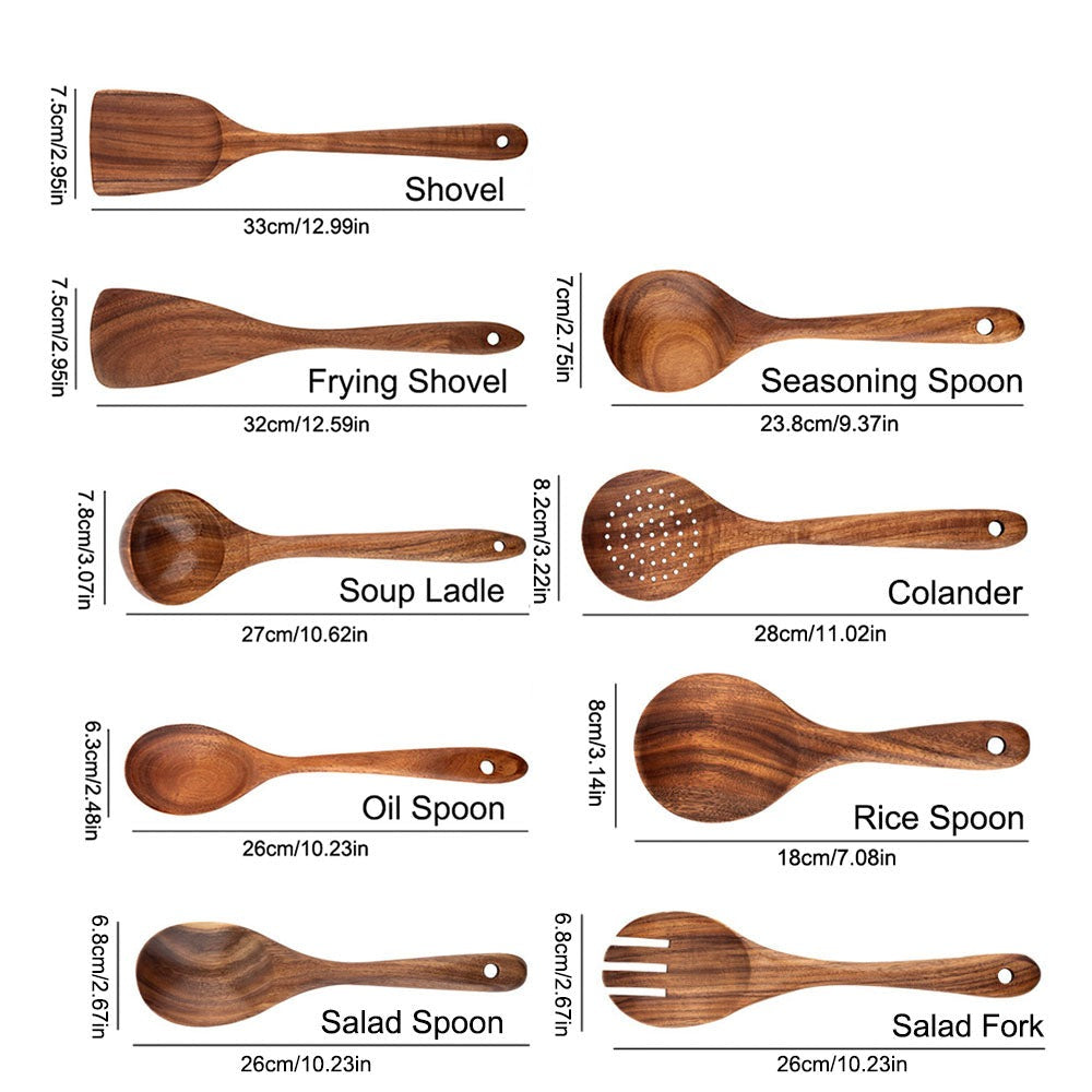 Skanto | Elegant Økologisk Teak Kjøkkenredskap Samling for Hver Kokk - Non-Scratch & Easy to Clean