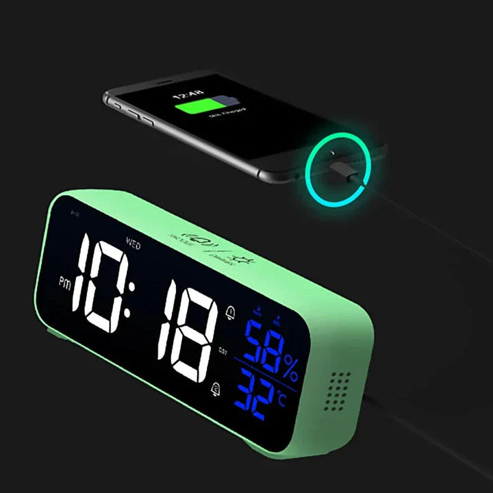 Flerbruks Musikalsk LED Bordklokke med Alarmfunksjon, Temperatur- og Fuktighetsdisplay – Digital Klokke for Kontor og Soverom | Skanto