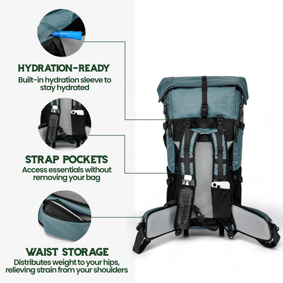 Skanto | Ultralett 50L eventyr ryggsekk med rull-top og ripstop nylon
