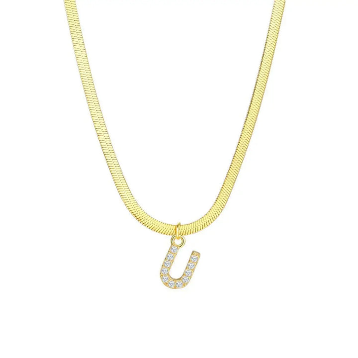 Skanto | Delikat Diamant Bokstav Initial Herringbone Halskjede