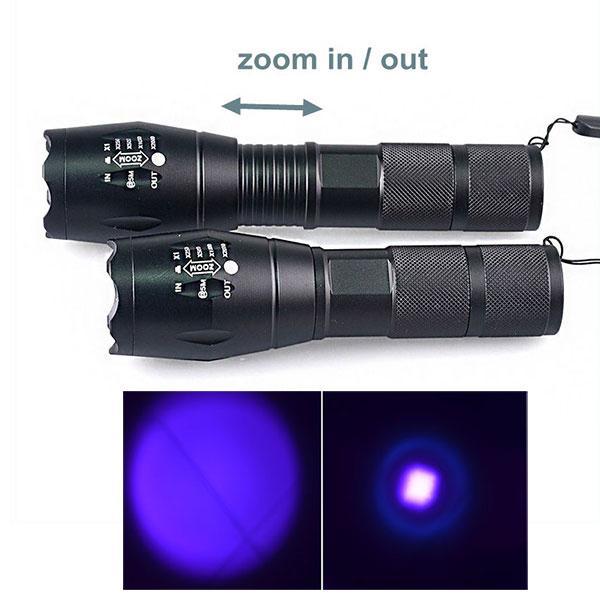 Skanto | IcoolGadget Ultrafiolett 365nM 395nM 4W Kraft LED Aluminium Zoom UV lommelykt lampe Svart lys Fakkel