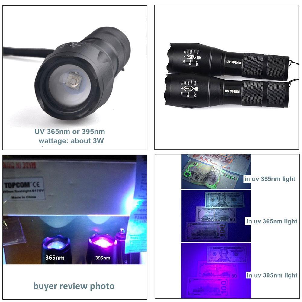 Skanto | IcoolGadget Ultrafiolett 365nM 395nM 4W Kraft LED Aluminium Zoom UV lommelykt lampe Svart lys Fakkel