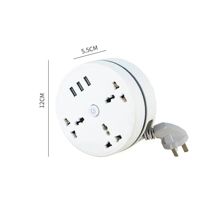 Universell strømskinne med forlengelseskabel og USB-porter