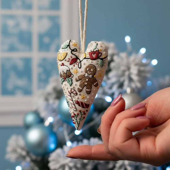 DIY Julepynt Sett – Hjerteformet Håndbroderi Håndverk Skanto