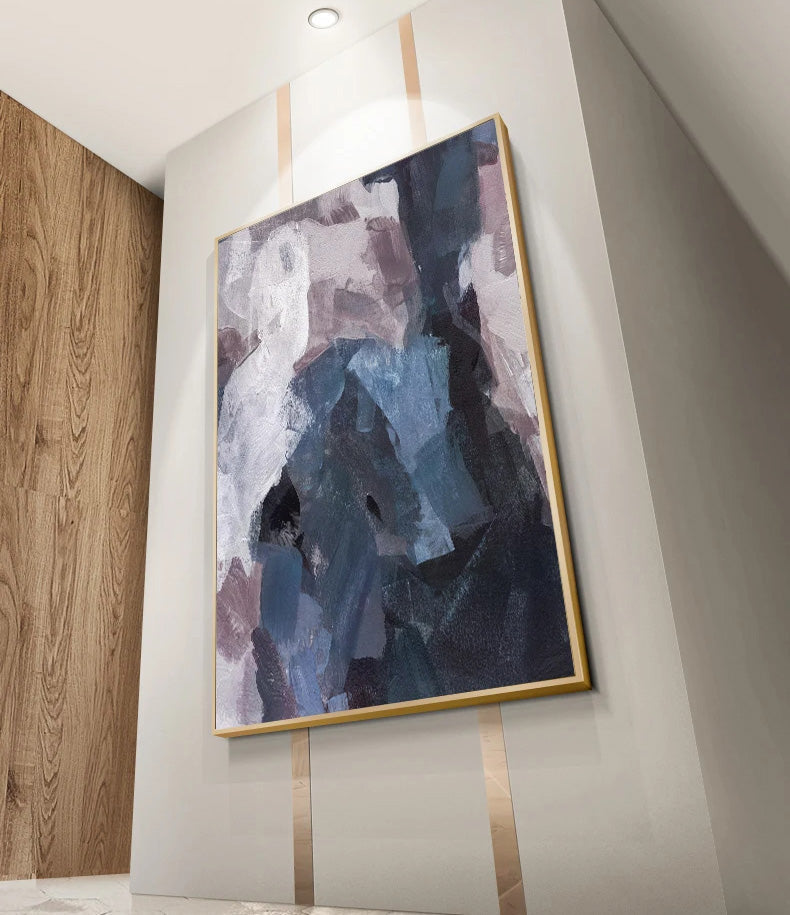 Blue Mauve Purple Abstract Color Block Wall Art Fine Art Canvas Prints Pictures For Luxury Apartment Living Room Dining Room Entryway Reception Foyer Decor | Skanto
