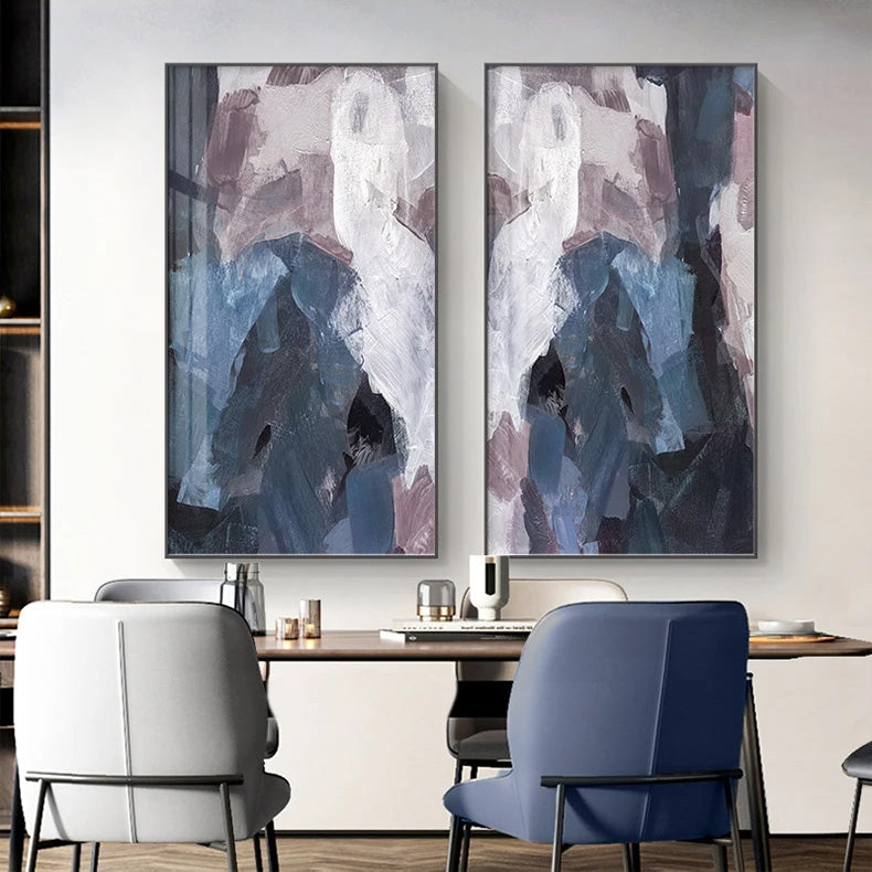 Blue Mauve Purple Abstract Color Block Wall Art Fine Art Canvas Prints Pictures For Luxury Apartment Living Room Dining Room Entryway Reception Foyer Decor | Skanto