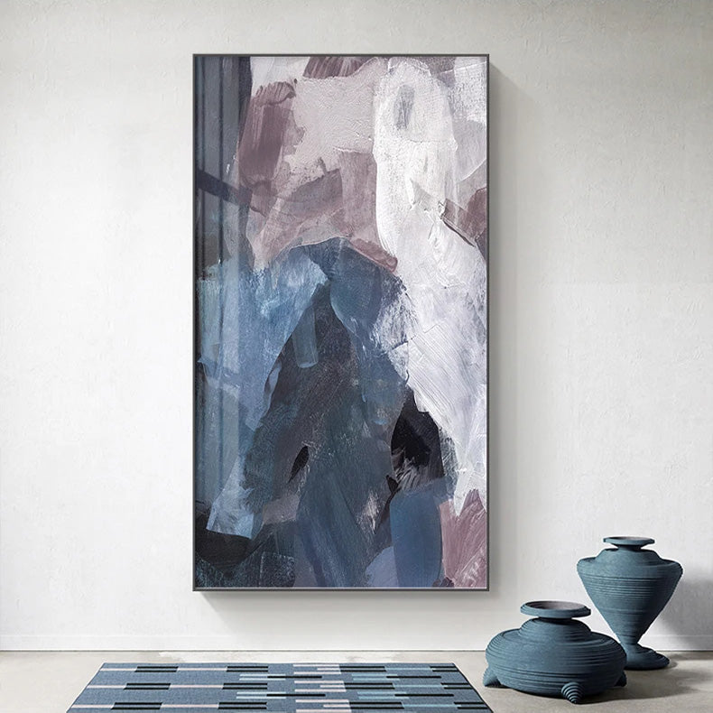 Blue Mauve Purple Abstract Color Block Wall Art Fine Art Canvas Prints Pictures For Luxury Apartment Living Room Dining Room Entryway Reception Foyer Decor | Skanto
