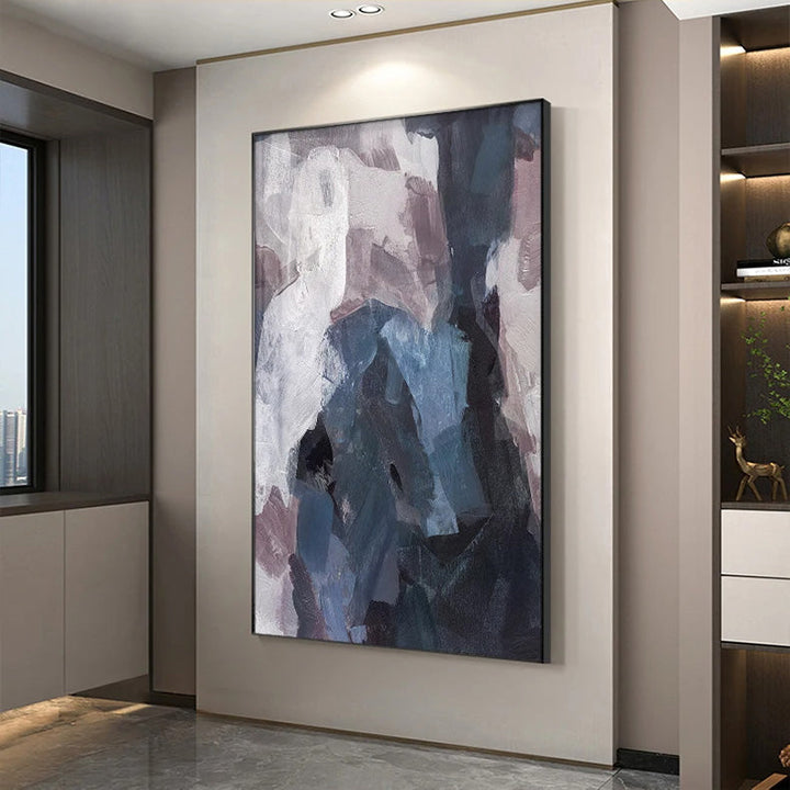 Blue Mauve Purple Abstract Color Block Wall Art Fine Art Canvas Prints Pictures For Luxury Apartment Living Room Dining Room Entryway Reception Foyer Decor | Skanto