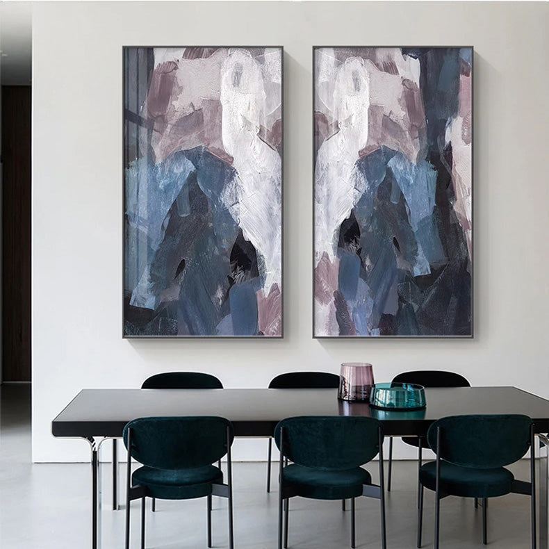 Blue Mauve Purple Abstract Color Block Wall Art Fine Art Canvas Prints Pictures For Luxury Apartment Living Room Dining Room Entryway Reception Foyer Decor | Skanto