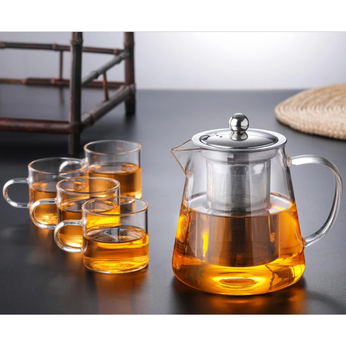 Norvo | Teekanne Claritéa | Borosilicate glass | Med rustfritt stålfilter og trelokk | Varmeresistent og oppvaskmaskin trygg