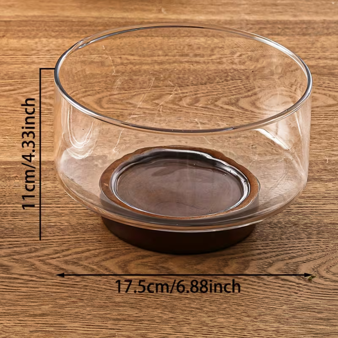Glassbolle med trebunn – Elegant og dekorativ | Perfekt til frukt, snacks og salater på kjøkkenet