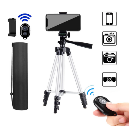 Skanto | Universelt lett stativ med Bluetooth-fjernkontroll for smarttelefoner og DSLR-kameraer