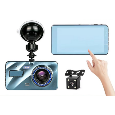Skanto | 4" Dobbeltlinse Dash Cam med Full HD 1080P, Nattesyn, Front- og Bakvisning, Loopopptak, Aluminiumslegering Svart Boks