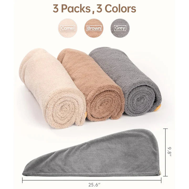 Skanto | Mikrofiber Hårhåndkle Sett | 3 Pakke for Rask Tørking