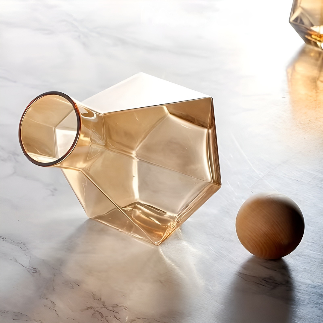 Diamant glass bilkarafels sett med 4 glass – moderne og dekorativ | 5-delt sett med lokk for vann, juice og vin | Skanto