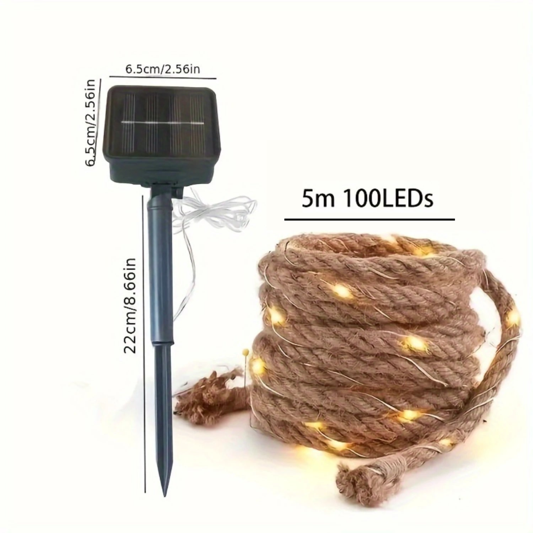 Norvo | Hamp tau solcelledrevet lampe | Holdbar dekorbelysning for hage og terrasse