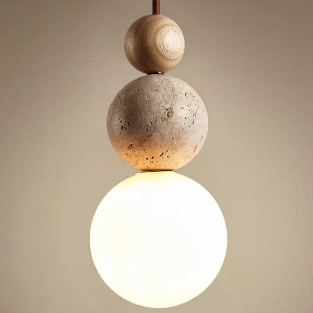 Skanto | Moderne Travertin og Mahogni Pendellampe - NaturaLuxe