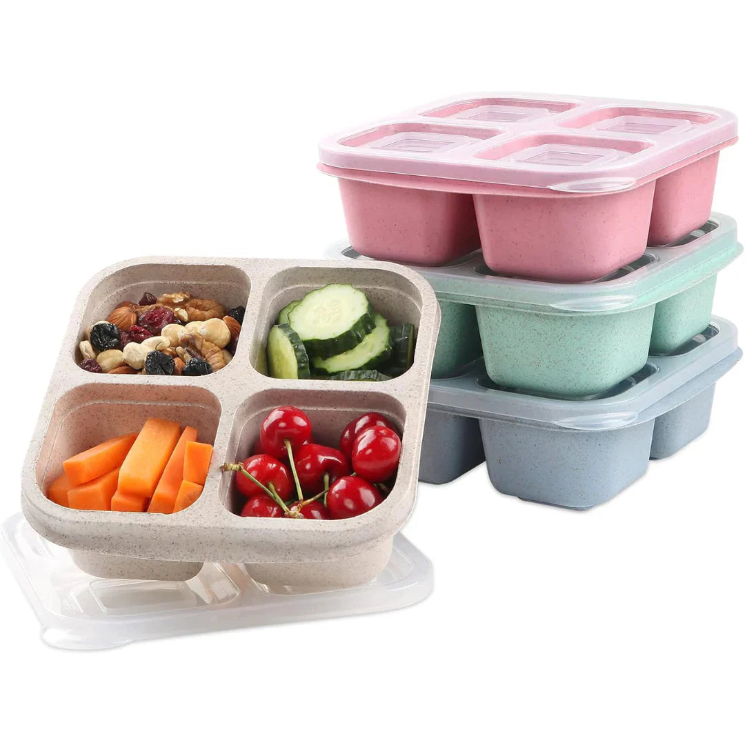 Skanto | Bento-Stil 4-Seksjons Mat Prep Bokser i 4-Pack – Bærekraftig og Praktisk