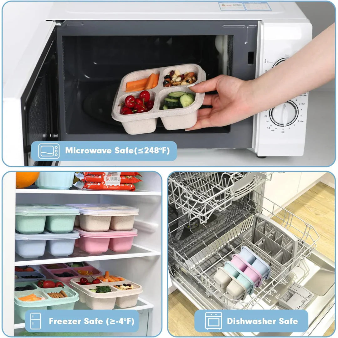 Skanto | Bento-Stil 4-Seksjons Mat Prep Bokser i 4-Pack – Bærekraftig og Praktisk