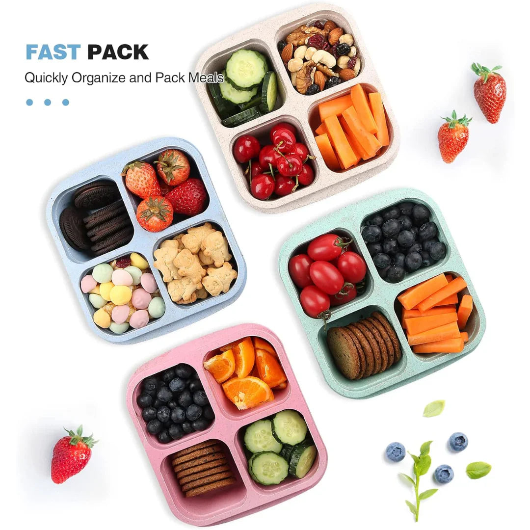 Skanto | Bento-Stil 4-Seksjons Mat Prep Bokser i 4-Pack – Bærekraftig og Praktisk