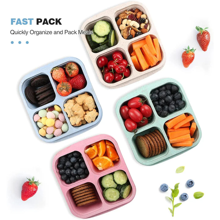 Skanto | Bento-Stil 4-Seksjons Mat Prep Bokser i 4-Pack – Bærekraftig og Praktisk