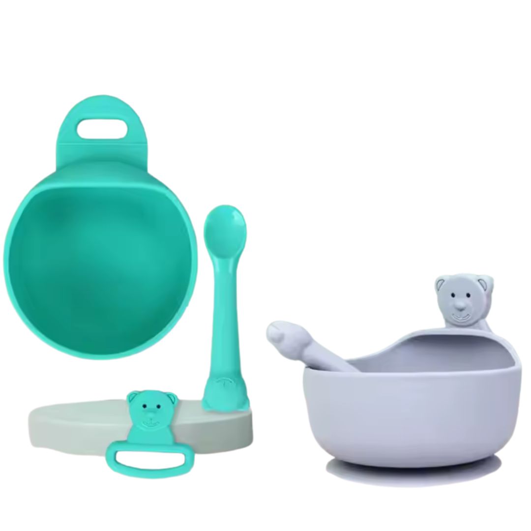 Norvo | Silikon Baby Bolle med Skje – Rutsjfri Mate Sett med Sugekopp og Dyre Design