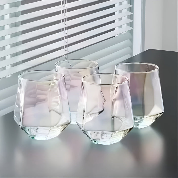 Glass Cup i Transparent Design, 4-Delts Sett – Stilig og Dekorativ Design | 300 ml Glass Cup for Vann, Juice, og Te | Skanto