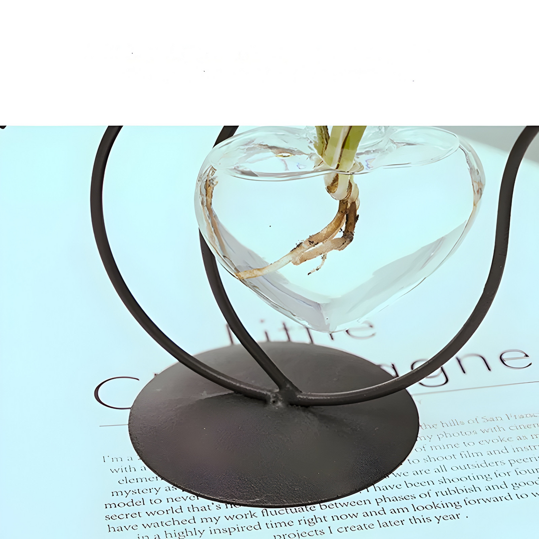 AquaPurr Vase - Hydroponisk Glass Hjertevase med Katteformet Holder | Skanto