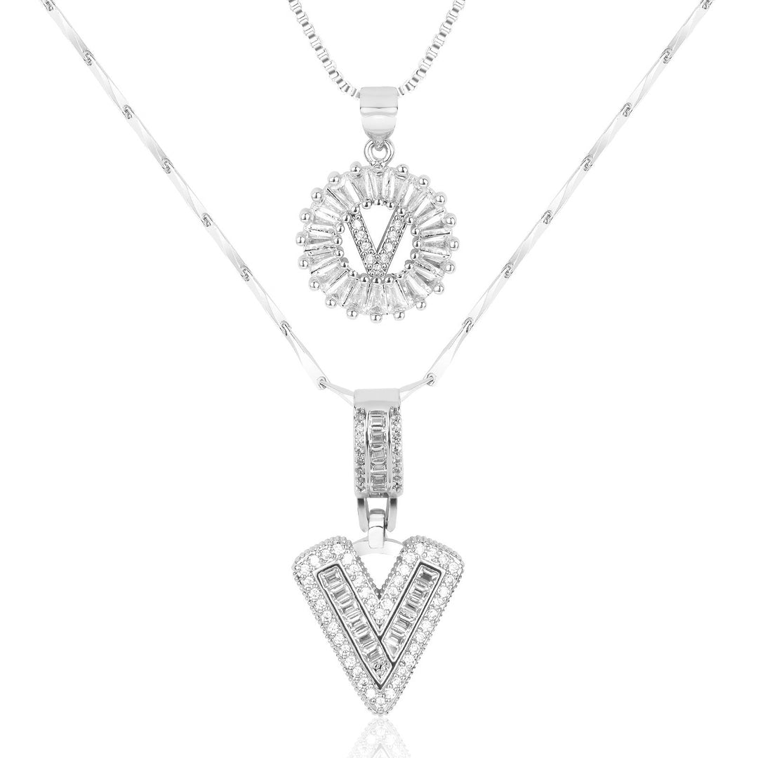 Skanto | 2pc 14k Diamant Bokstav Initial Halskjeder