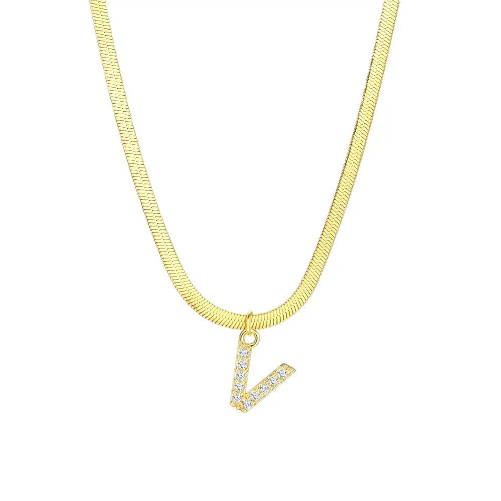 Skanto | Delikat Diamant Bokstav Initial Herringbone Halskjede