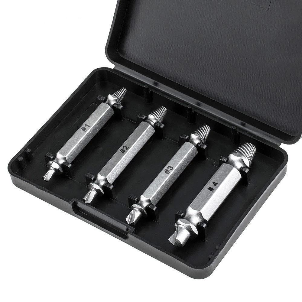 Skanto | Fin 4-pakning Skadet Skruextractor Bore Bits Guide Sett Ødelagt Speed Out Easy out Bolt Stud Strippet Skrue Fjerner Verktøy