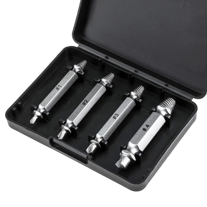 Skanto | Fin 4-pakning Skadet Skruextractor Bore Bits Guide Sett Ødelagt Speed Out Easy out Bolt Stud Strippet Skrue Fjerner Verktøy