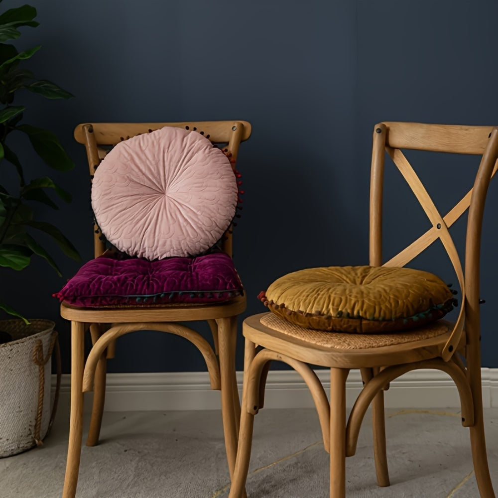 Skanto | Veloura Rund Vintage Kviltet Ottoman Putepad