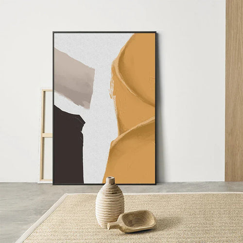 Vibrant Abstrakt Geometrisk Veggkunst Fine Art Lerretsutskrift - Sennepsgul, Beige, Hvit, Svart - Minimalistisk Moderne Veggkunst for Samtidsinteriør | Skanto