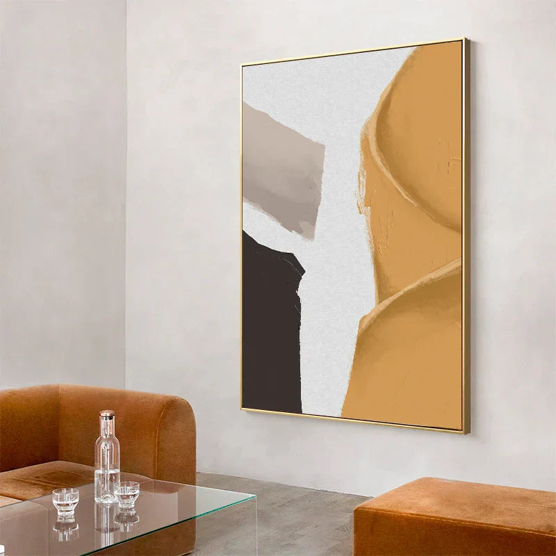 Vibrant Abstrakt Geometrisk Veggkunst Fine Art Lerretsutskrift - Sennepsgul, Beige, Hvit, Svart - Minimalistisk Moderne Veggkunst for Samtidsinteriør | Skanto