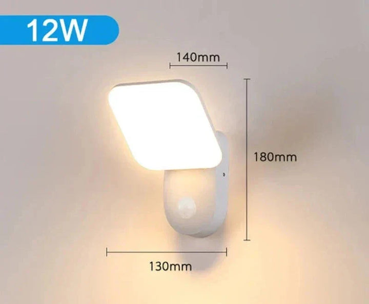 Moderne LED terasselampe med bevegelsessensor - Vanntett utendørs belysning, energibesparende, ideell for terrasse og inngang | Skanto