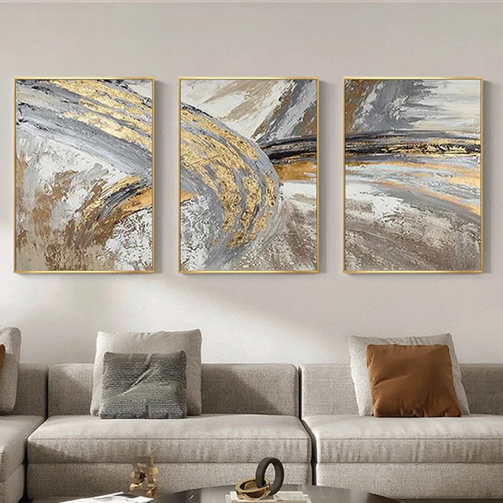Vintage Golden Beige Abstract Veggkunst Kunstneriske Lerretsutskrifter Plakater Bilder for moderne Stue Soverom Lys Luksus Interiør | Skanto