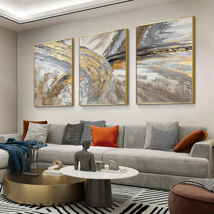 Vintage Golden Beige Abstract Veggkunst Kunstneriske Lerretsutskrifter Plakater Bilder for moderne Stue Soverom Lys Luksus Interiør | Skanto