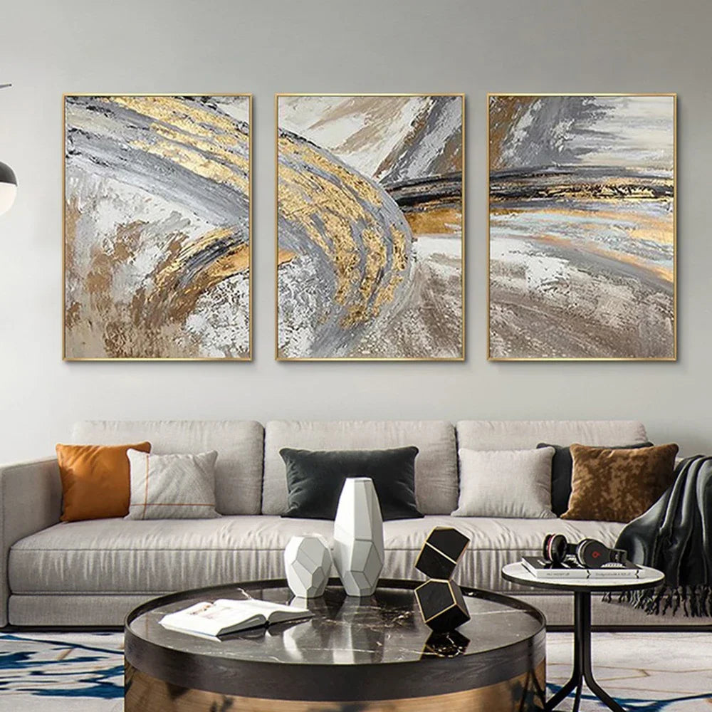 Vintage Golden Beige Abstract Veggkunst Kunstneriske Lerretsutskrifter Plakater Bilder for moderne Stue Soverom Lys Luksus Interiør | Skanto