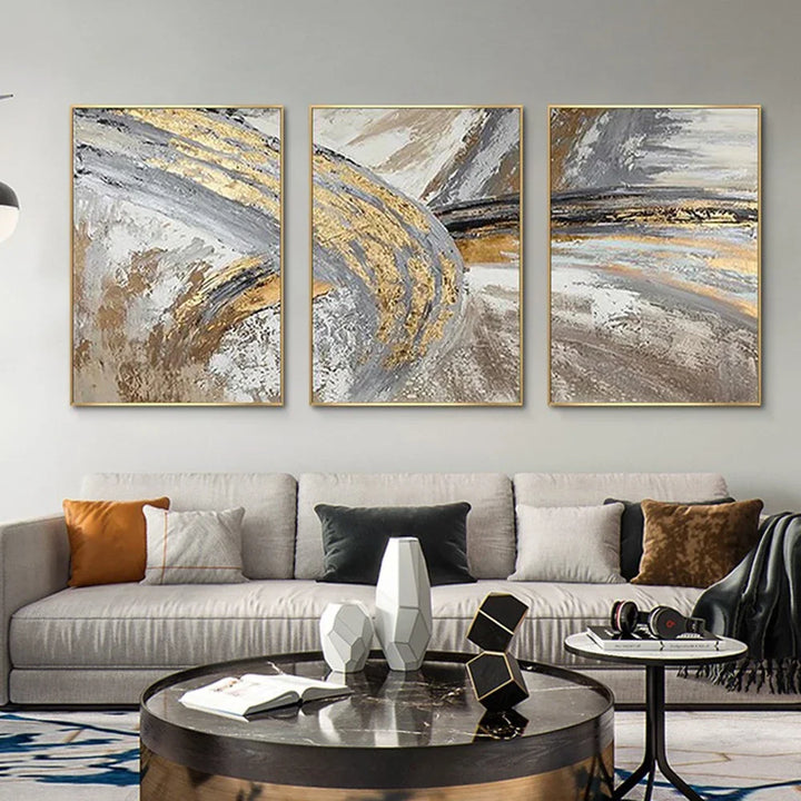 Vintage Golden Beige Abstract Veggkunst Kunstneriske Lerretsutskrifter Plakater Bilder for moderne Stue Soverom Lys Luksus Interiør | Skanto