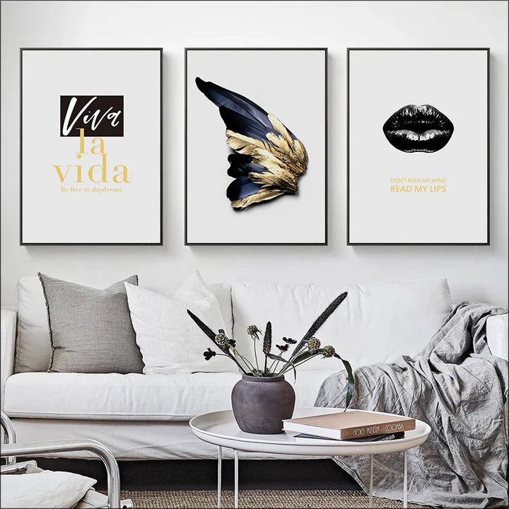Viva La Vida Minimalistisk Fjær Mote Livsstil Sitat Vegkunst Fin Kunst Lerretstrykk Bilder For Stue Inspirerende nordisk Interiør | Skanto