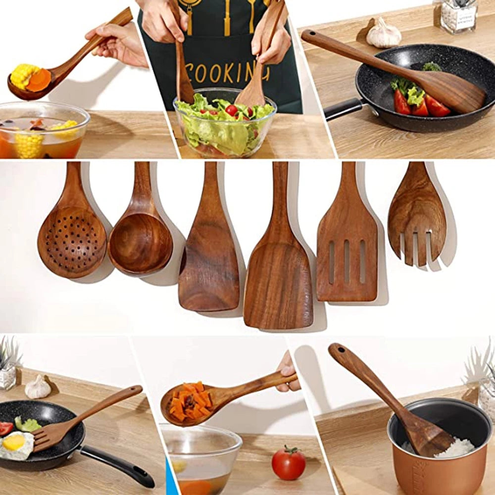 Skanto | Elegant Økologisk Teak Kjøkkenredskap Samling for Hver Kokk - Non-Scratch & Easy to Clean