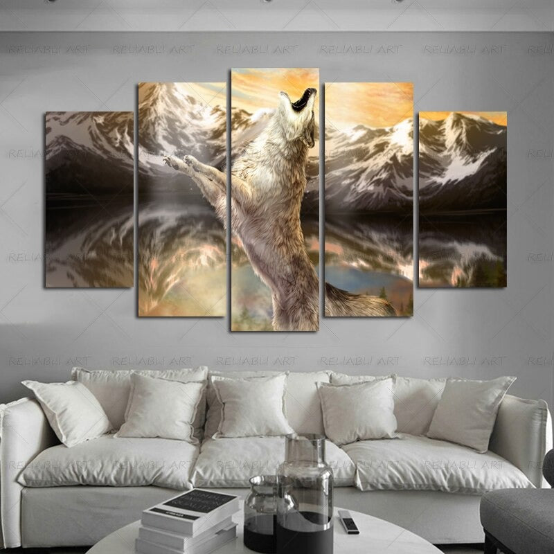 5 Paneler "Fargerik Dyremotiv"-Veggkunst Modulerte Bilder Plakat | Skanto