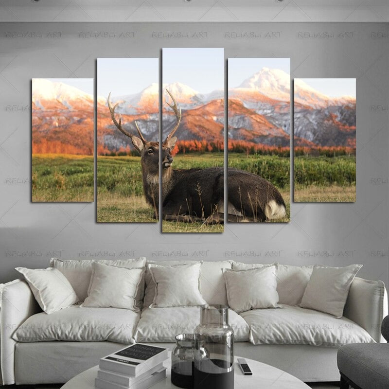 5 Paneler "Fargerik Dyremotiv"-Veggkunst Modulerte Bilder Plakat | Skanto