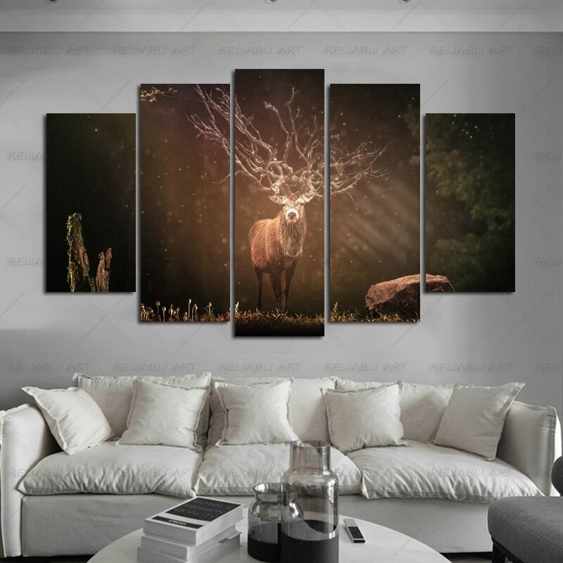 5 Paneler "Fargerik Dyremotiv"-Veggkunst Modulerte Bilder Plakat | Skanto