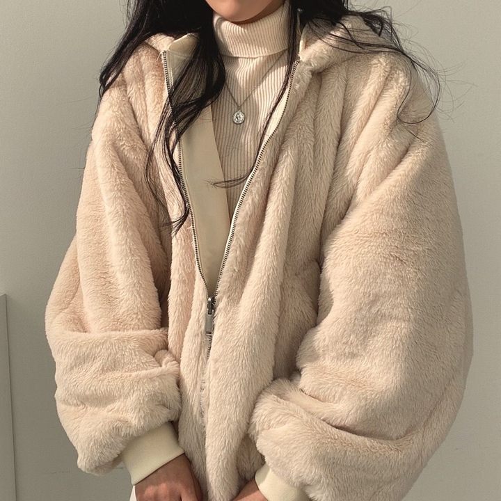 Skanto | Reversibel Fleece Damejakke – Varm Lett Vinterjakke med hette