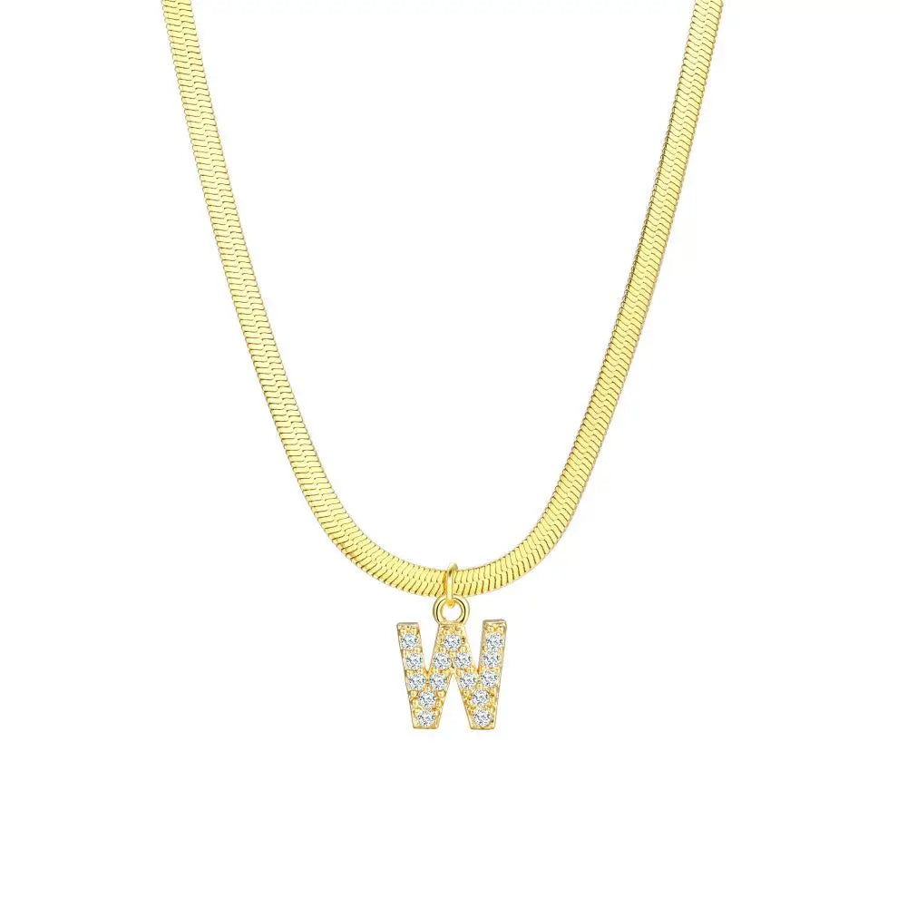 Skanto | Delikat Diamant Bokstav Initial Herringbone Halskjede