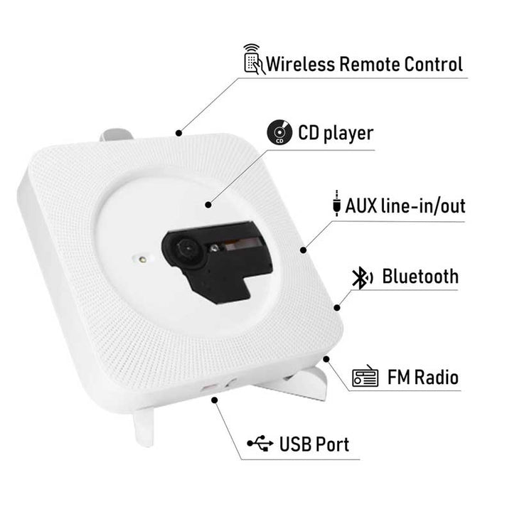 Skanto | Tragbarer CD-Player | Bluetooth, USB und FM-Radio | Weiß