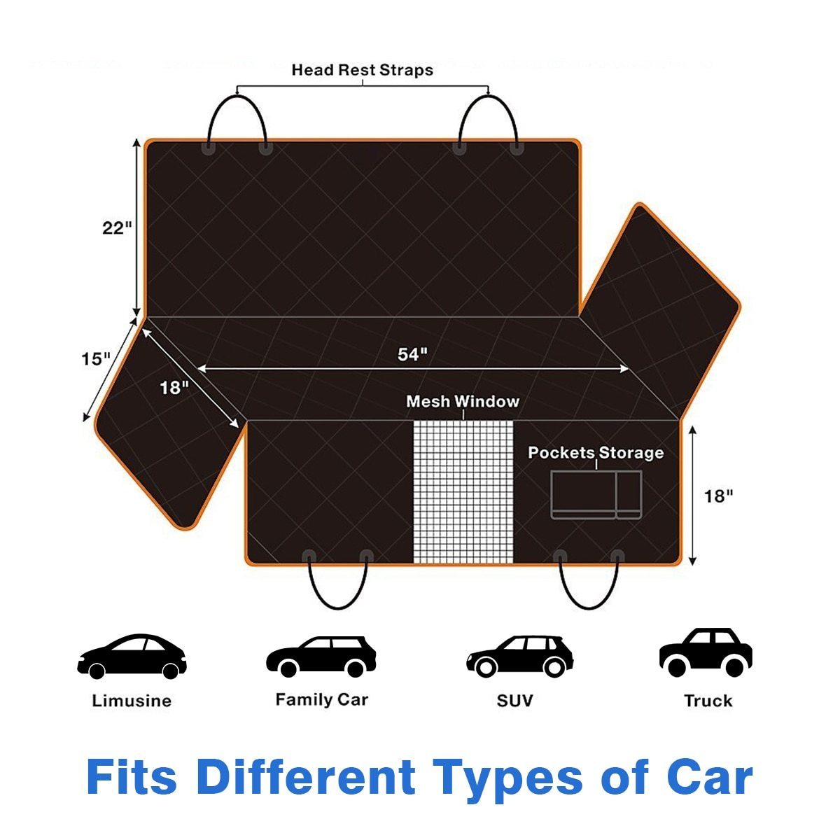 Norvo | Vanntett quiltet skli-fri kjæledyr hund bilsete deksel / Baksetedekning for bil