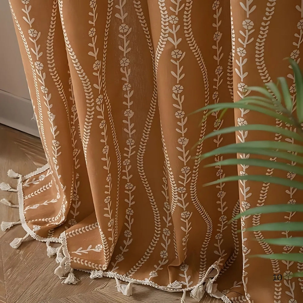 Skanto | Weat mønster beige frynse gardin